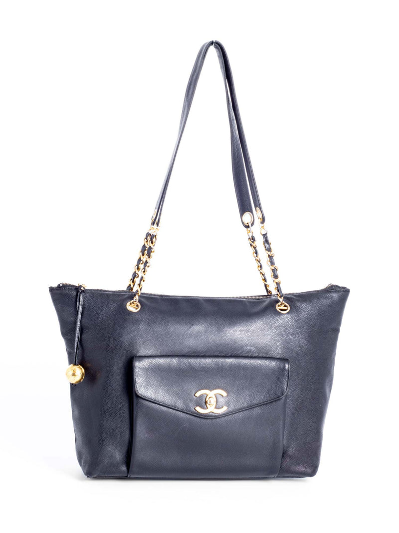 Chanel CC Logo Caviar Leather Shopper Bag Black-designer resale