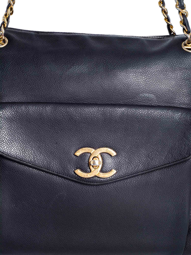 Chanel CC Logo Caviar Leather Shopper Bag Black-designer resale
