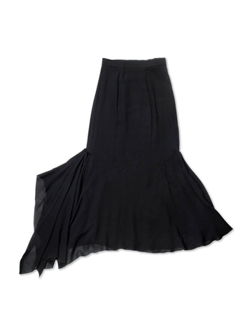 Chanel CC Logo Chiffon Silk Maxi Asymmetrical Skirt Black-designer resale