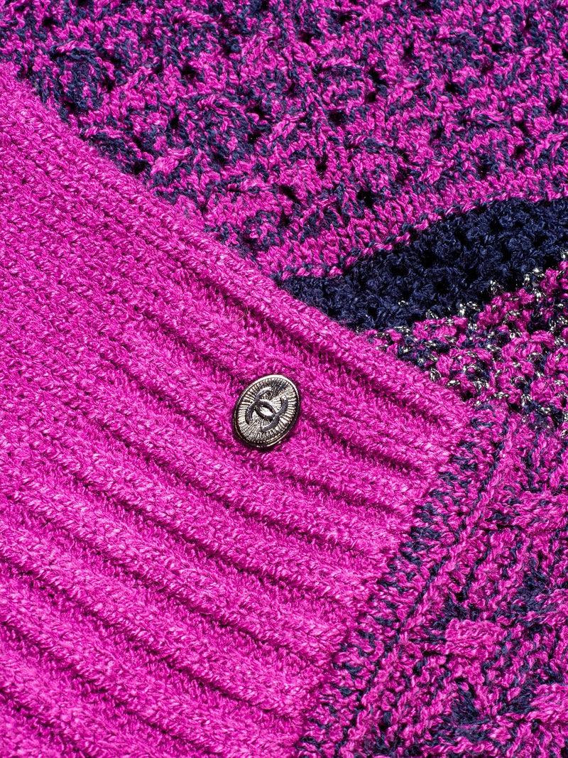 Chanel CC Logo Knitted Sparkly Dress Purple