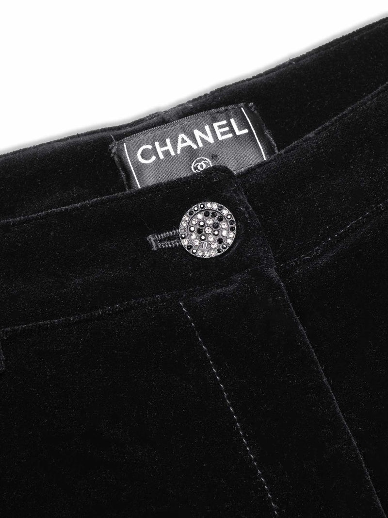 Chanel CC Logo Velvet Pants Black-designer resale