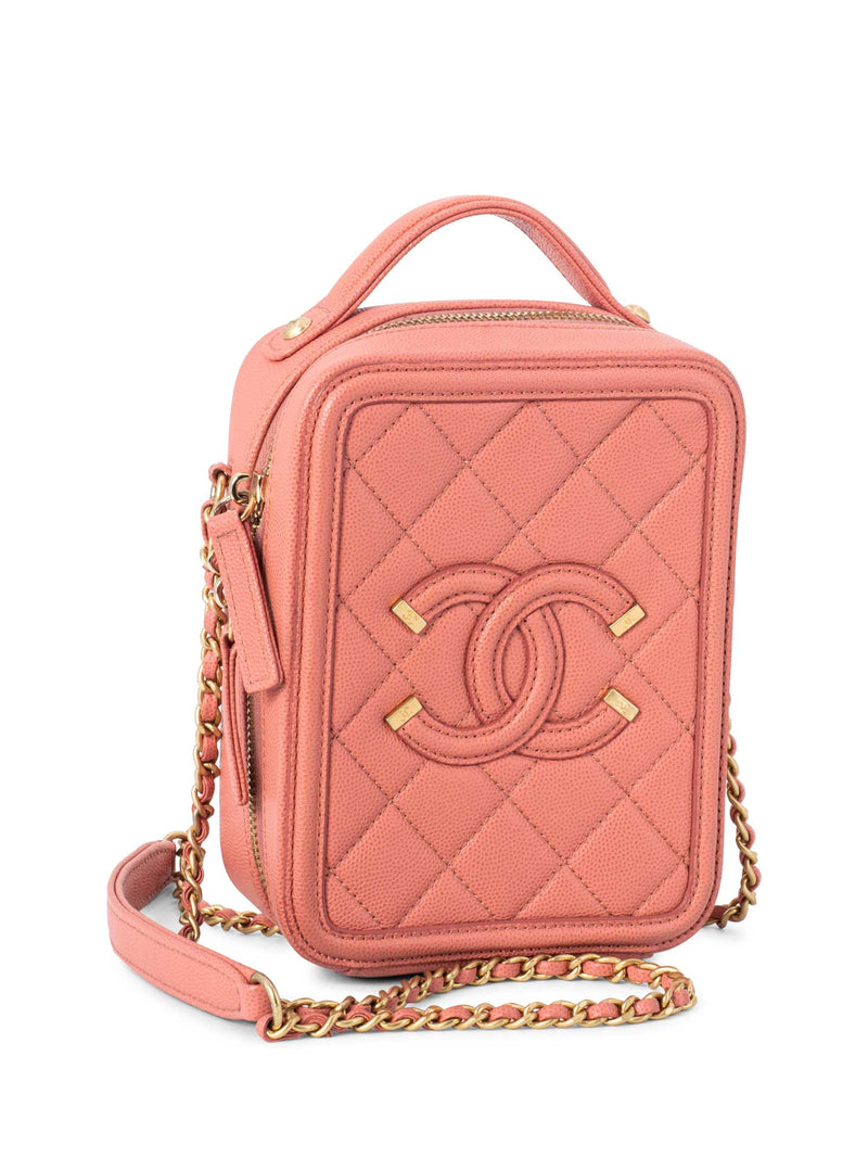 Chanel Caviar Quilted CC North South Filigree Vanity Case Pink-designer resale