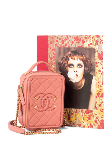 Chanel Caviar Quilted CC North South Filigree Vanity Case Pink-designer resale