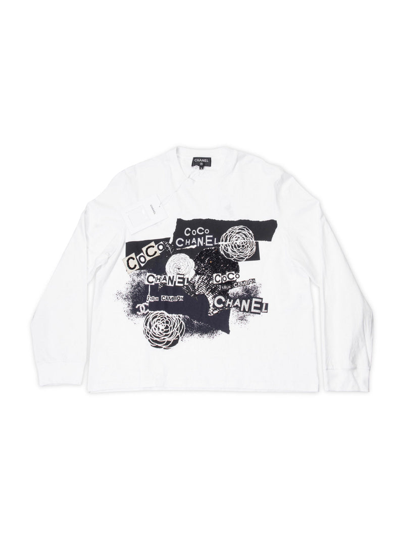 Chanel Cotton Sequin CC Logo Shirt White Black