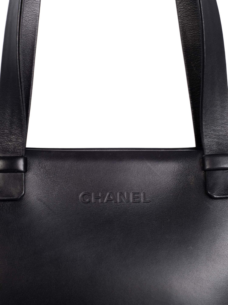 Chanel Leather Logo Petite Shopper Bag Black-designer resale