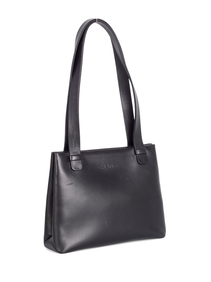 Chanel Leather Logo Petite Shopper Bag Black-designer resale