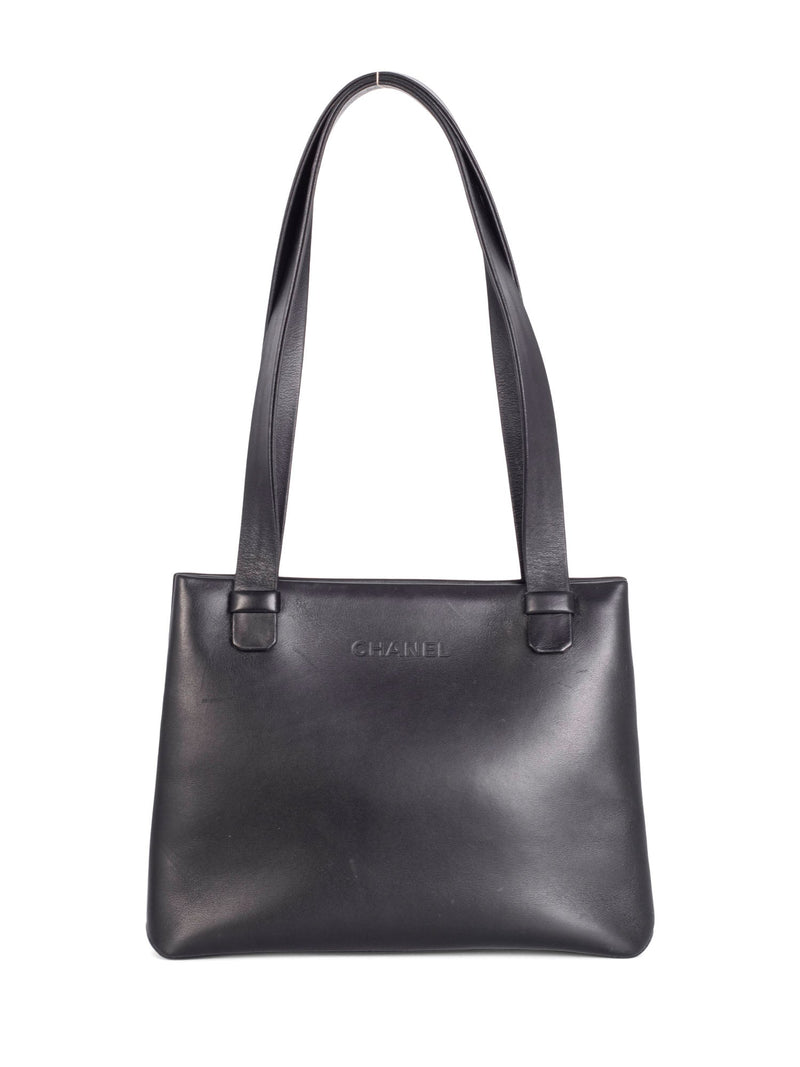Chanel Leather Logo Petite Shopper Bag Black-designer resale