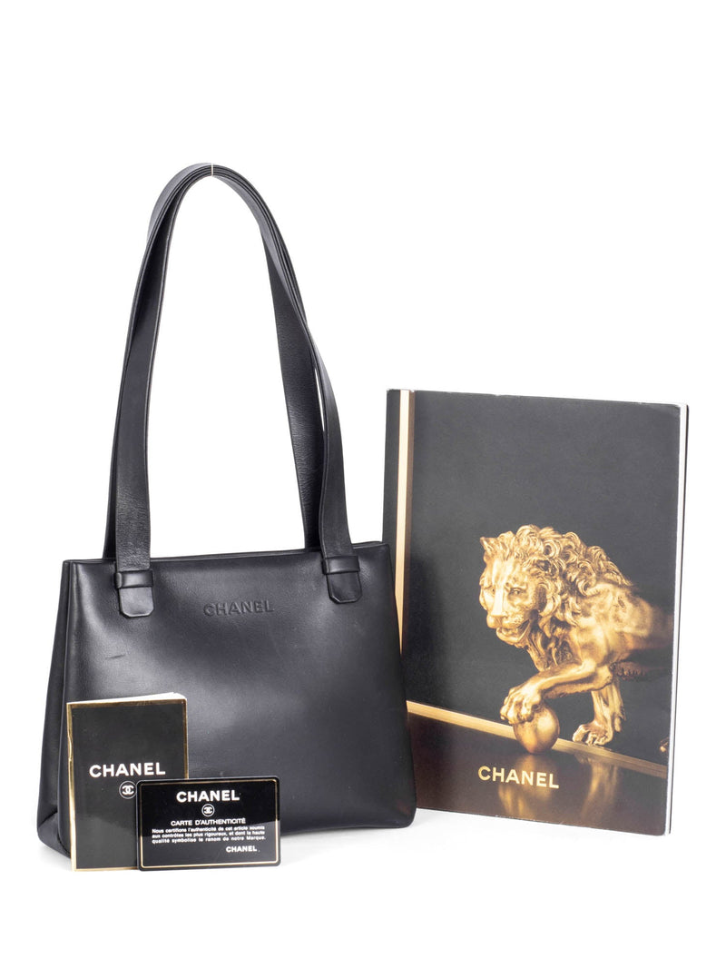 Chanel Leather Logo Petite Shopper Bag Black-designer resale