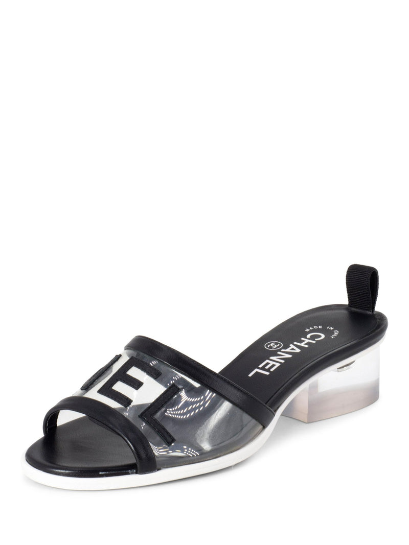 Chanel Logo Transparent PVC Mule Slide Shoes Black