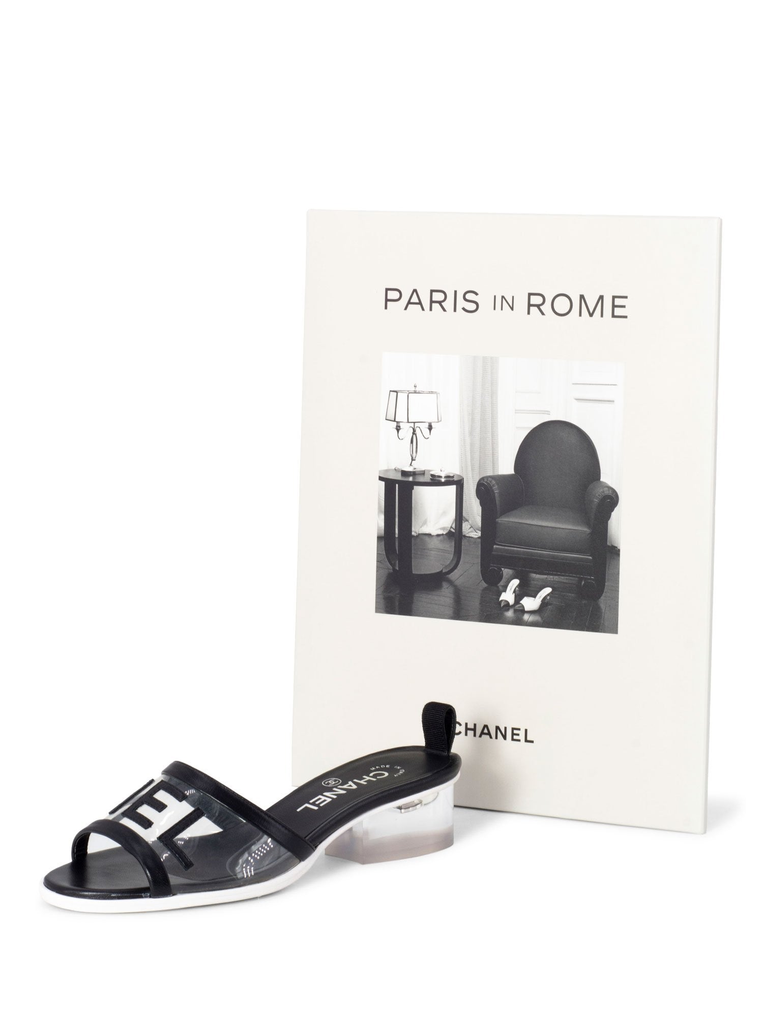 Chanel Logo Transparent PVC Mule Slide Shoes Black-designer resale