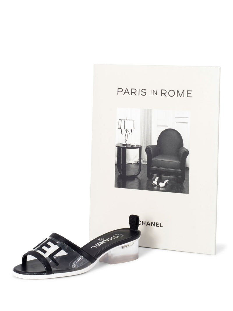 Chanel Logo Transparent PVC Mule Slide Shoes Black