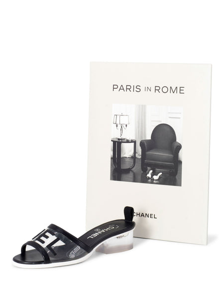 CHANEL クリアミュールヒール 箱付き Chanel-Logo-Transparent-PVC-