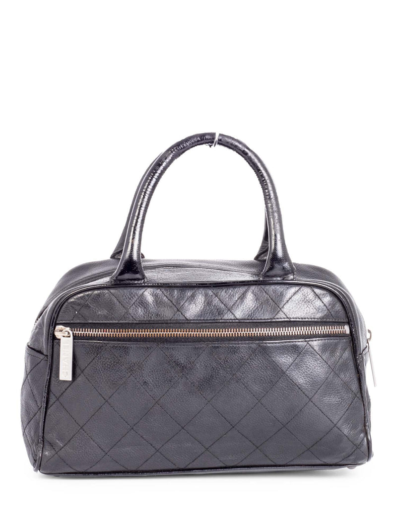 Chanel Quilted Caviar Mini Bowler Logo Bag Black