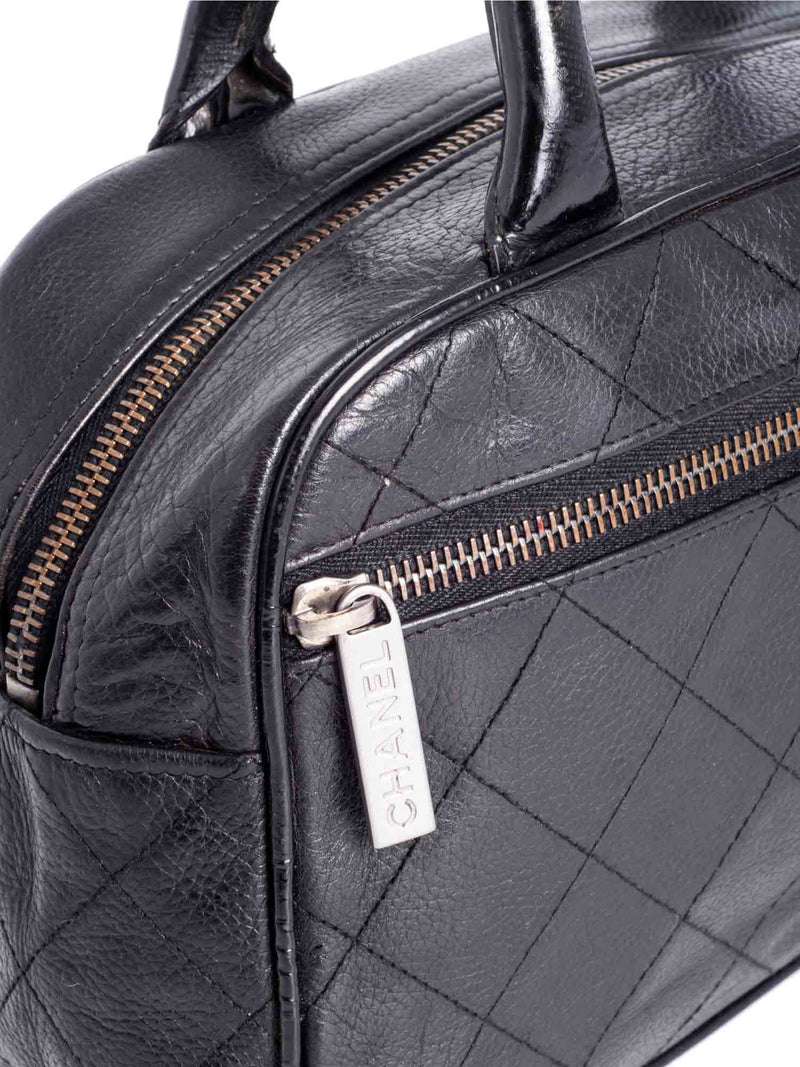 Chanel Quilted Caviar Mini Bowler Logo Bag Black-designer resale
