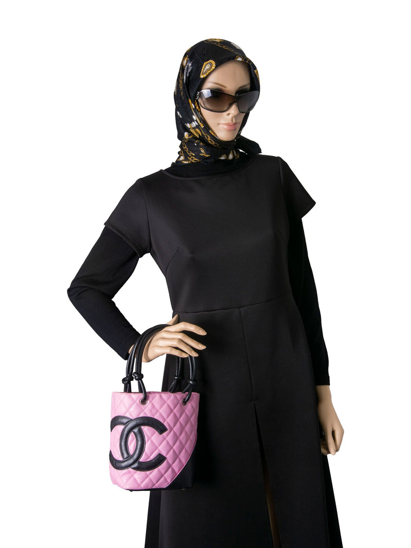 CHANEL Pink & Black Quilted Calfskin Leather Small Cambon CC Logo Bag  C.2004-2005