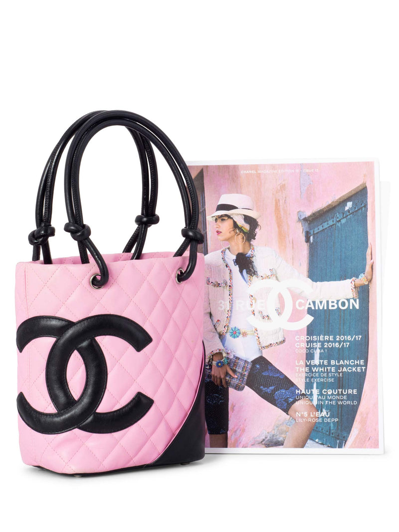 Chanel Tote Bag Quilted Leather Cambon Pink & Black