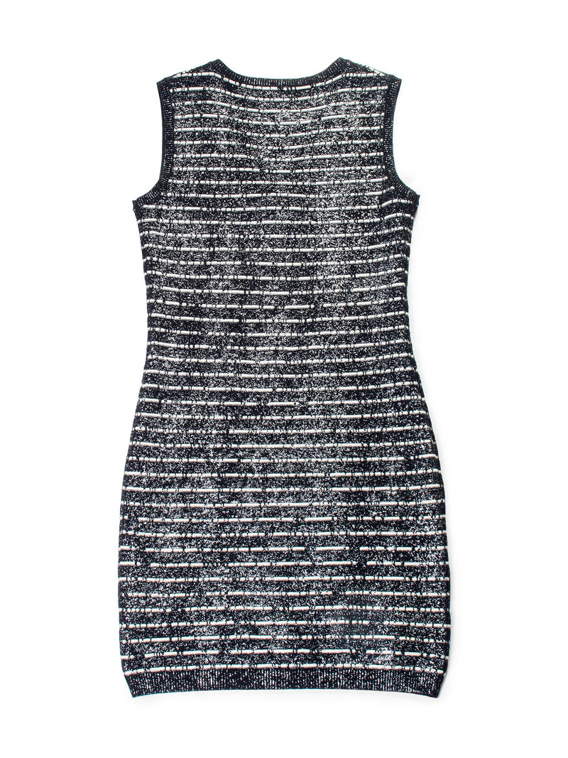 CHANEL Sparkly Knit CC Logo Dress Black White-designer resale