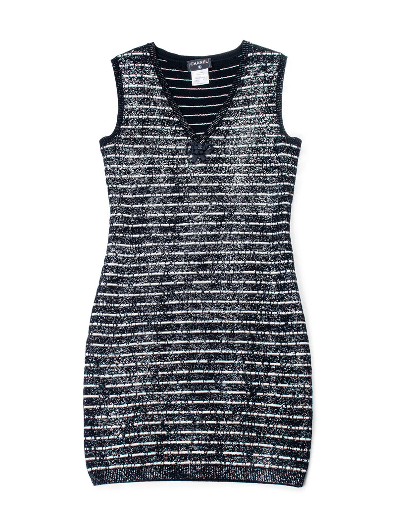 Chanel signature black-white tweed fringed dress