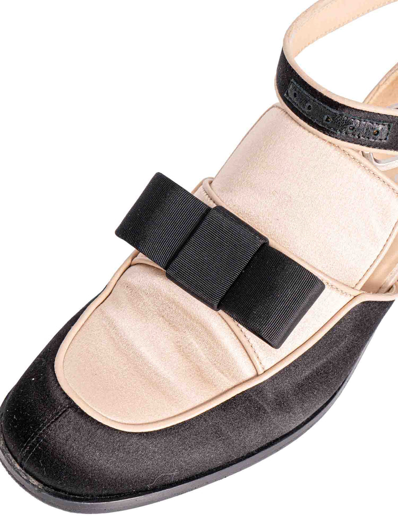 Chanel Spring Runway 2015 Cut-Out Bow Oxfords Shoes Black Beige-designer resale
