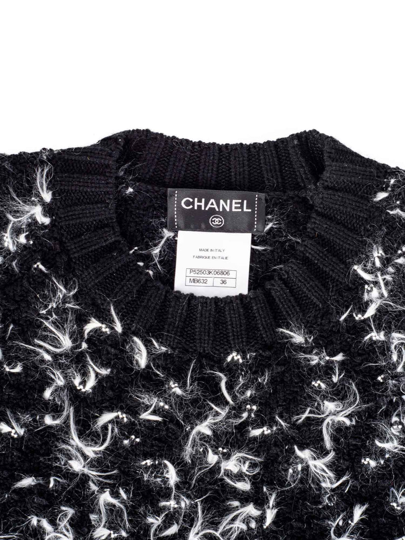 Chanel signature black-white tweed fringed dress