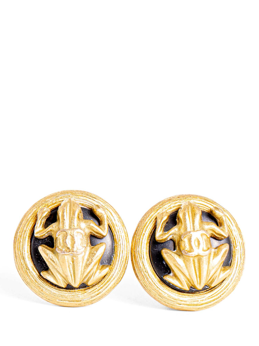 Chanel Vintage CC Logo Frog Clip On Earrings Gold