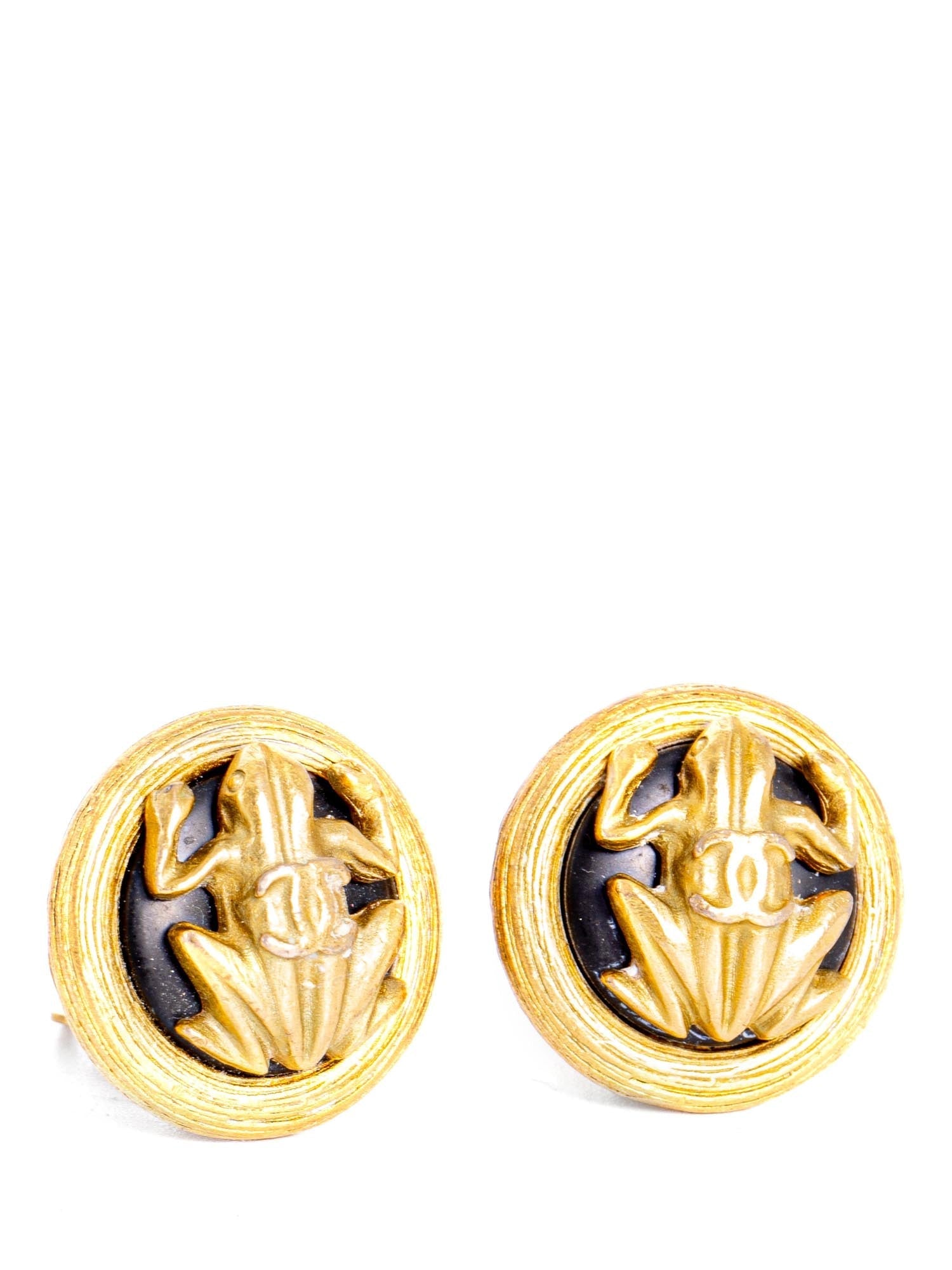 Chanel Vintage CC Logo Frog Clip On Earrings Gold-designer resale