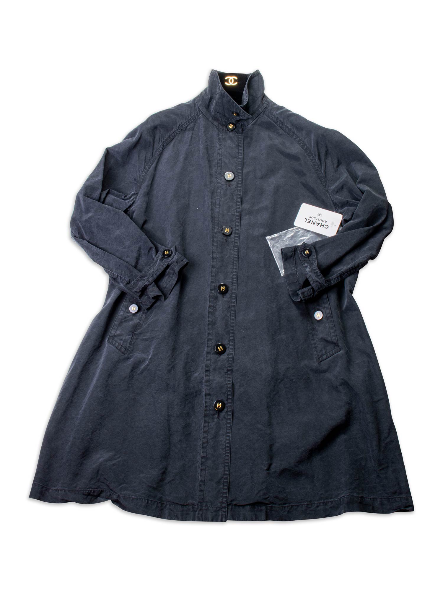 Chanel Waterproof Cotton CC Logo Swing Raincoat Grey-designer resale