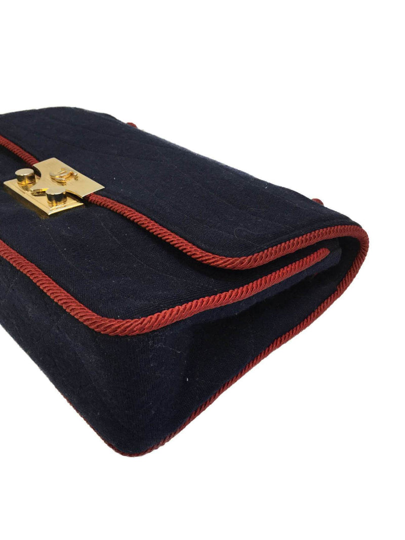 Chevron Jersey Vintage Flap Bag Navy Blue-designer resale