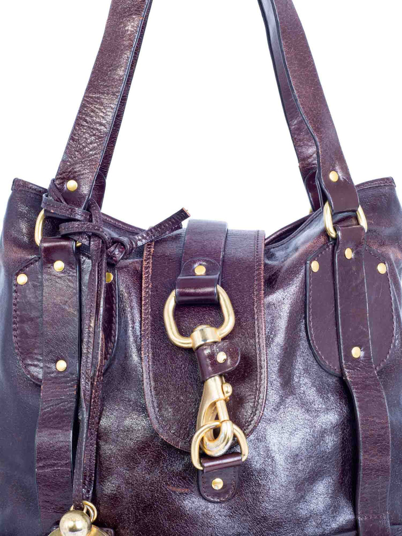 Chloe Brown Leather Horseshoe Equestrian Tote Bag-designer resale