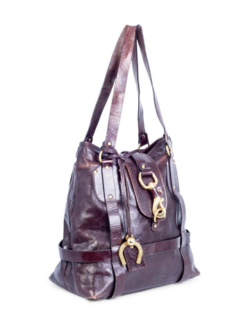 Chloe Brown Leather Horseshoe Equestrian Tote Bag-designer resale