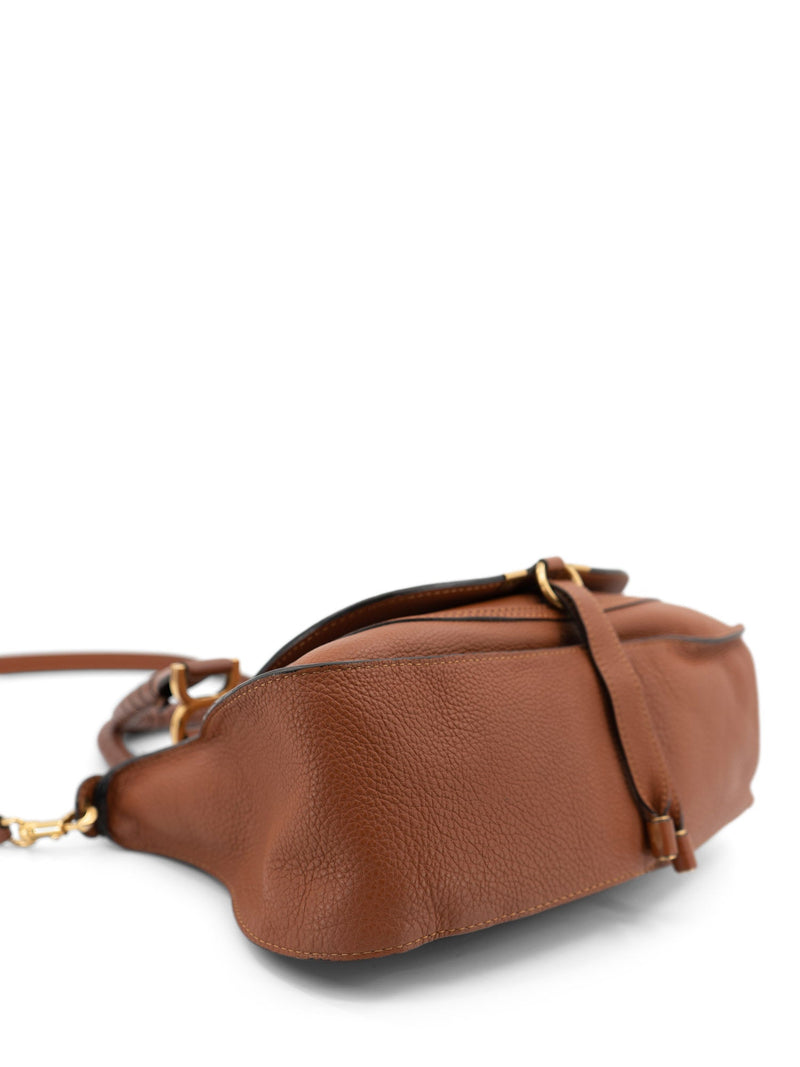 Chloe Calfskin Medium Marcie Saddle Bag Terracotta Brown-designer resale