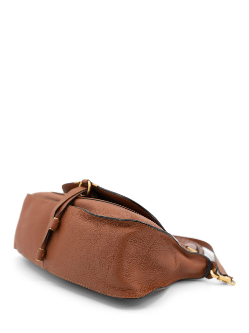 Chloe Calfskin Medium Marcie Saddle Bag Terracotta Brown-designer resale