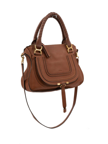 Chloe Calfskin Medium Marcie Saddle Bag Terracotta Brown-designer resale