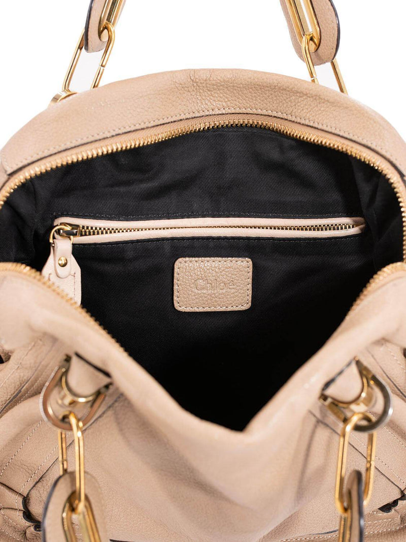 Chloe Calfskin Medium Paraty Bag Beige-designer resale