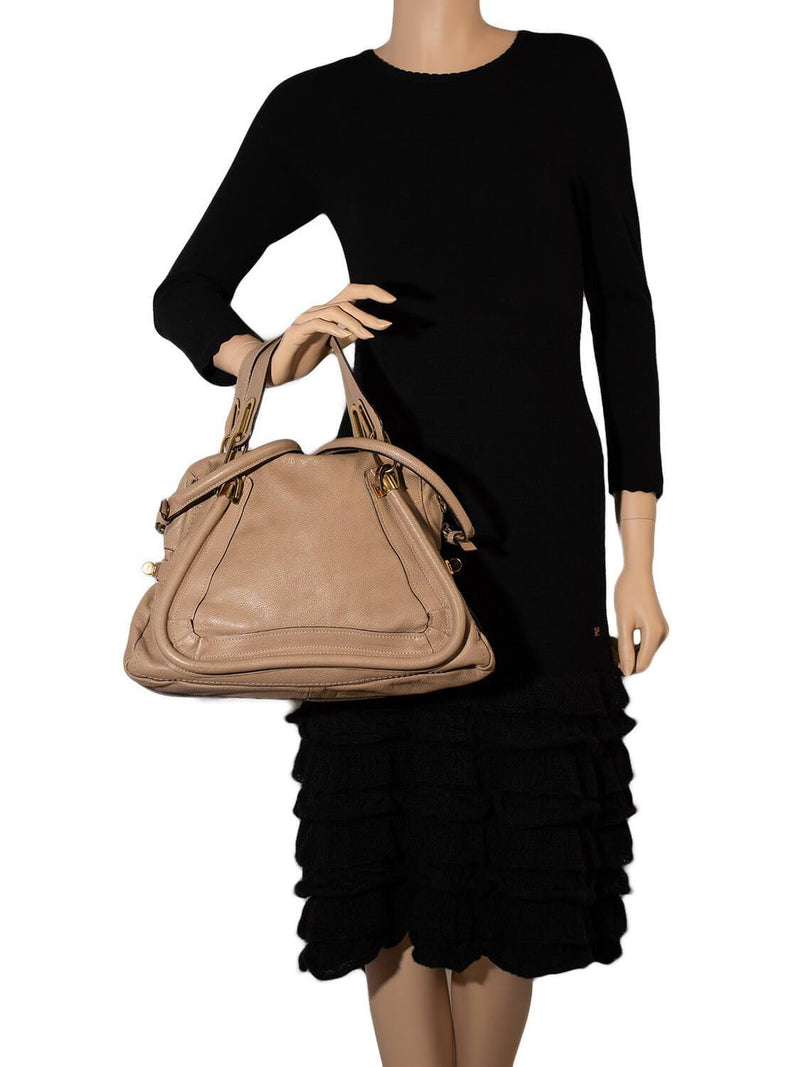 Chloe Calfskin Medium Paraty Bag Beige-designer resale