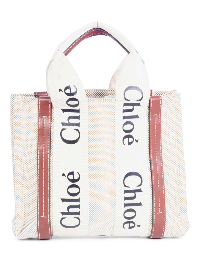 Chloe Canvas Leather Small Woody Tote Tan Brown-designer resale