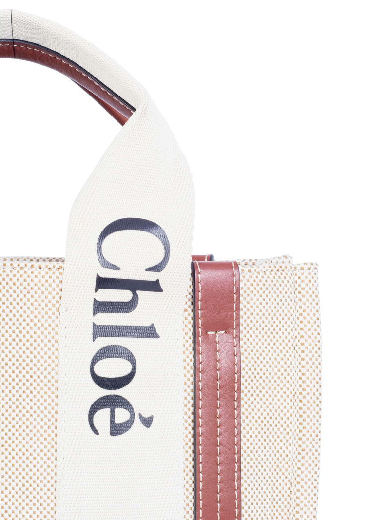 Chloe Canvas Leather Small Woody Tote Tan Brown-designer resale