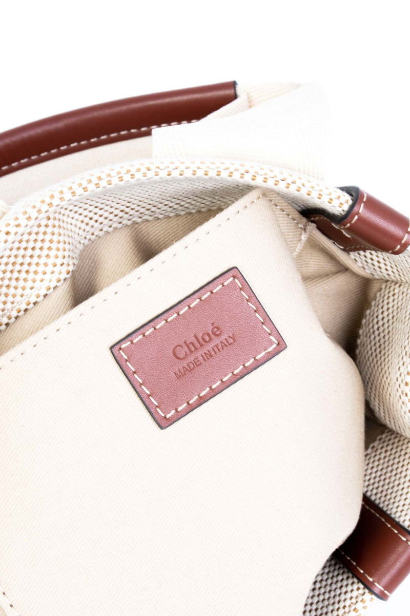 Chloe Canvas Leather Small Woody Tote Tan Brown-designer resale