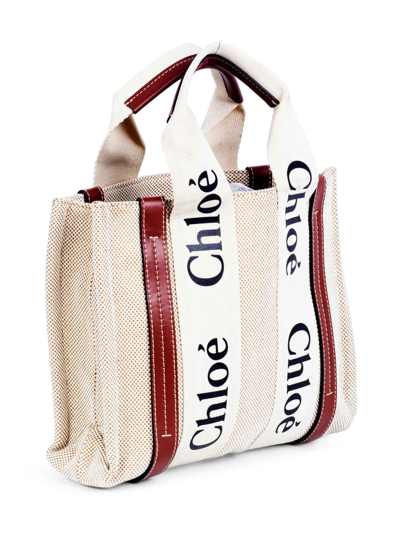 Chloe Canvas Leather Small Woody Tote Tan Brown-designer resale