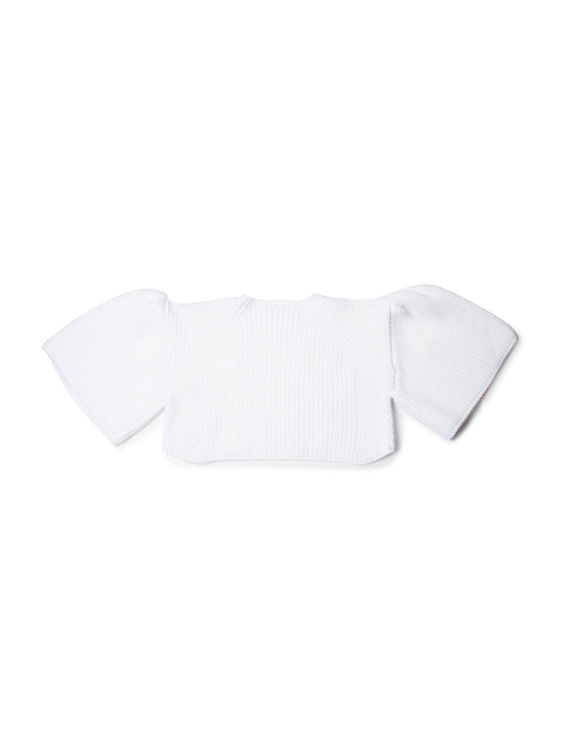 Chloe Cotton Balloon Sleeve Knitted Lurex Cropped Sweater White-designer resale