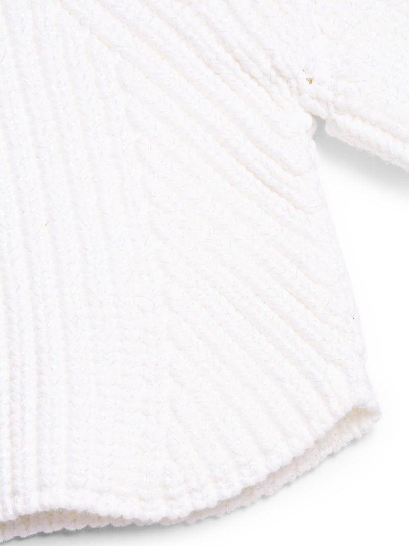 Chloe Cotton Balloon Sleeve Knitted Lurex Cropped Sweater White-designer resale