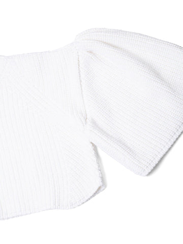 Chloe Cotton Balloon Sleeve Knitted Lurex Cropped Sweater White-designer resale