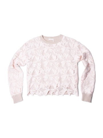 Chloe Cotton Lace Knit Sweater Taupe Pink-designer resale