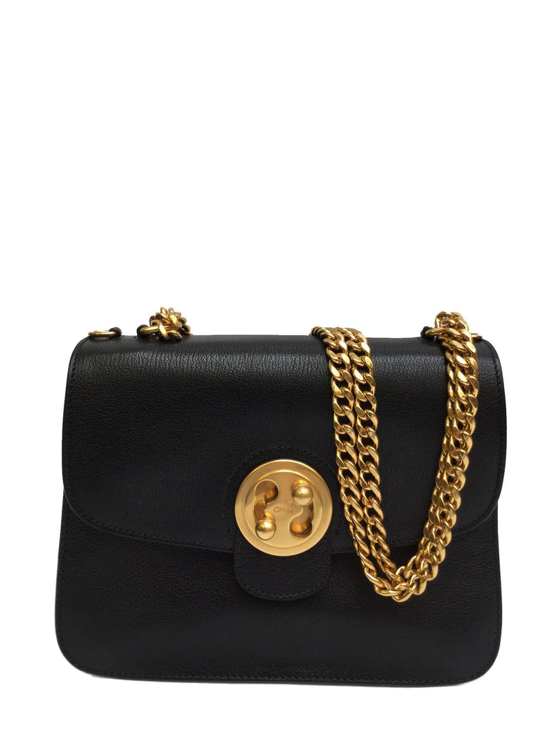 Chloe Grained Calfskin Mily Flap Bag Black-designer resale