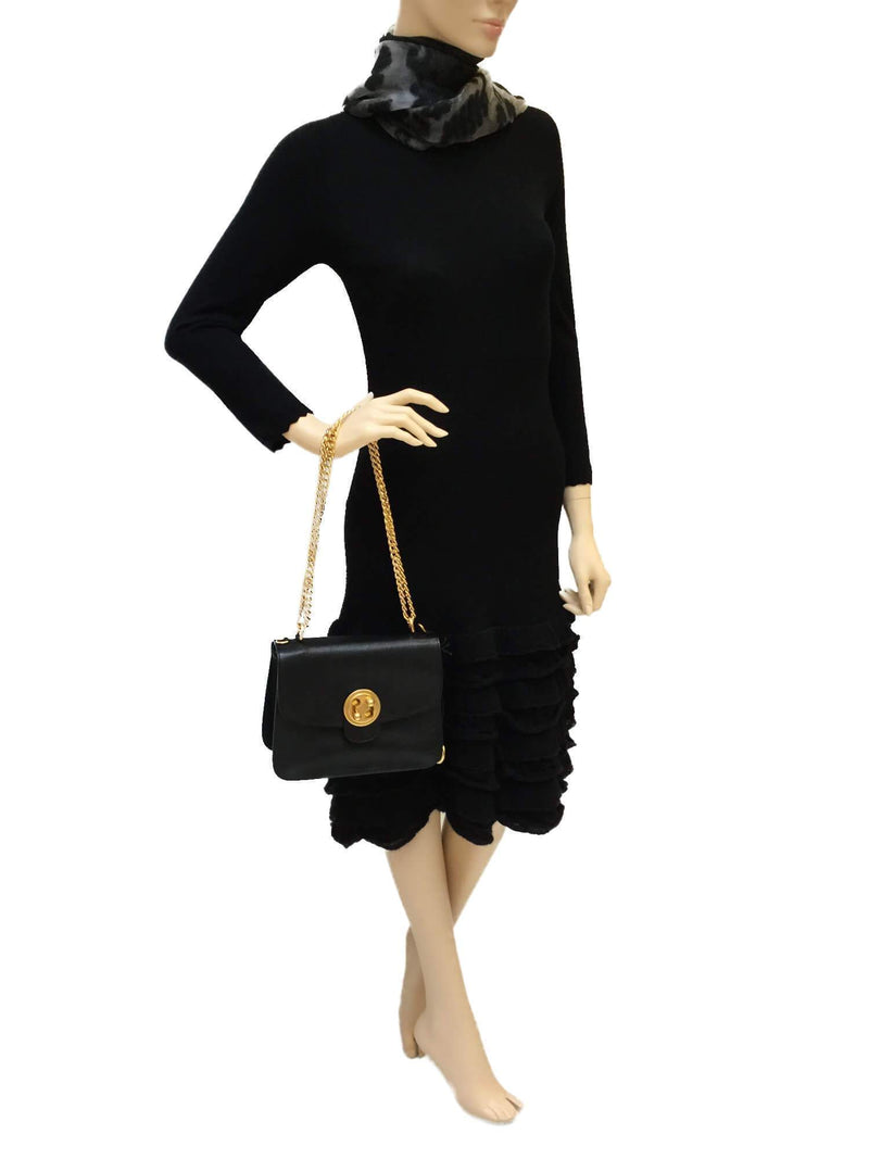 Chloe Grained Calfskin Mily Flap Bag Black-designer resale