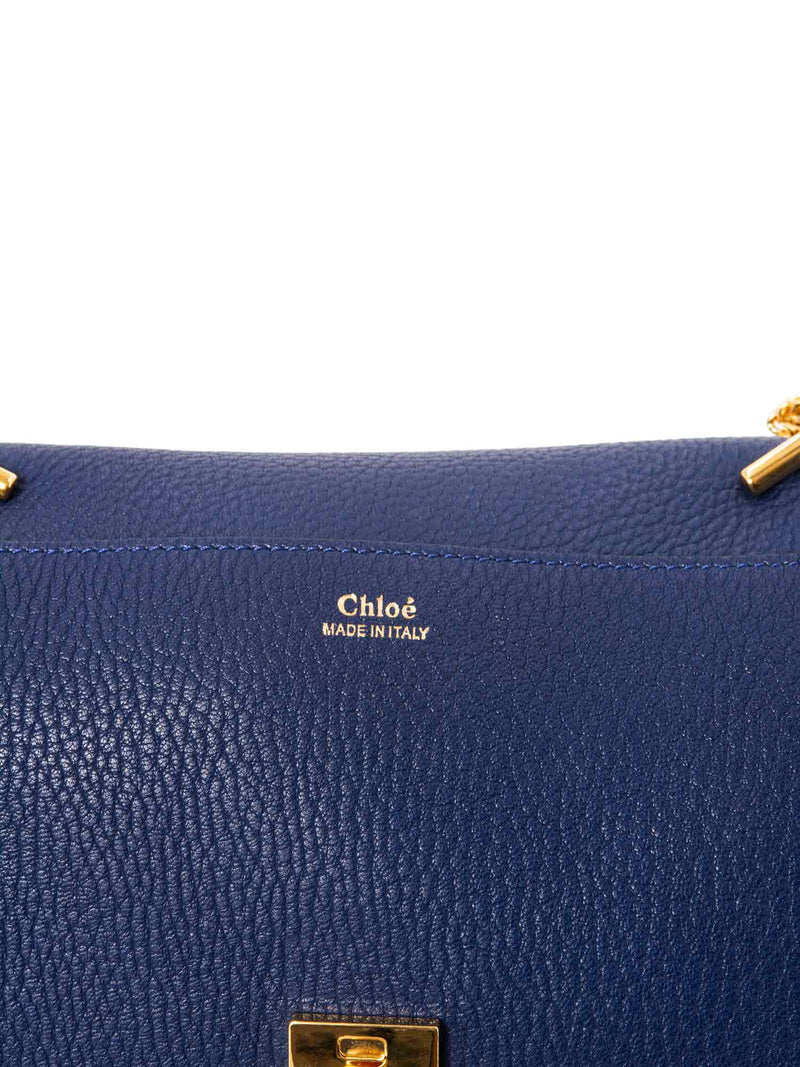 Chloe Leather Drew Messenger Bag Blue-designer resale