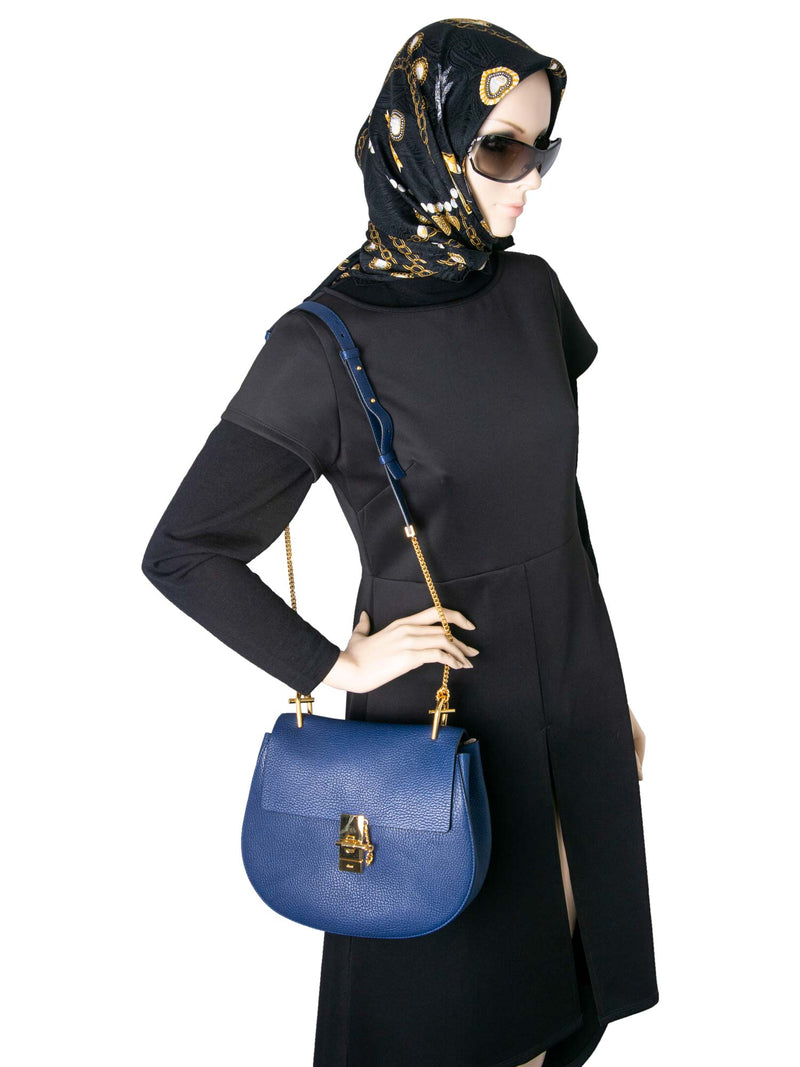 Chloe Leather Drew Messenger Bag Blue-designer resale