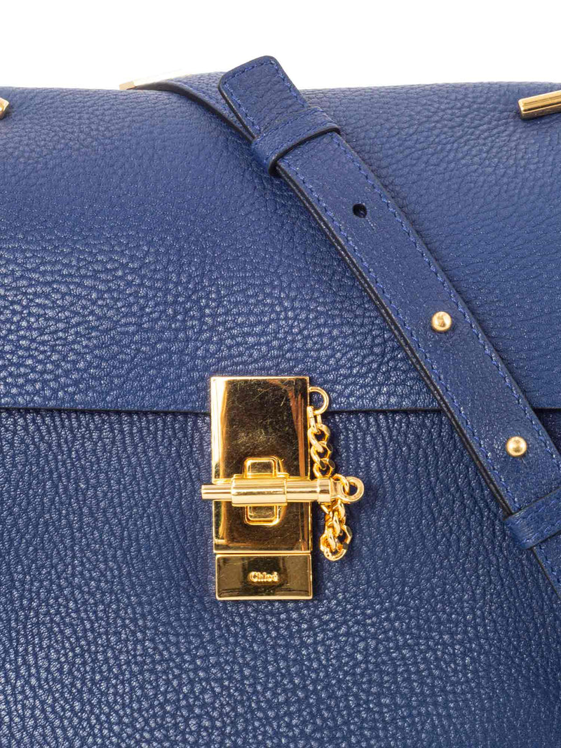 Chloe Leather Drew Messenger Bag Blue-designer resale