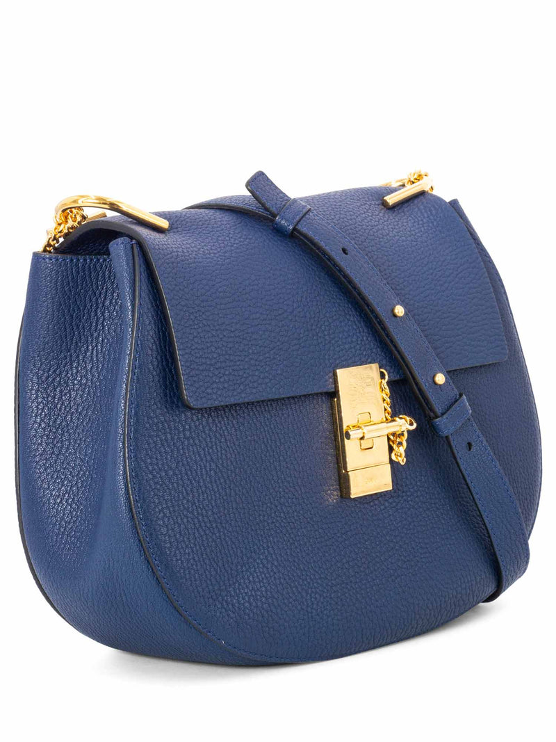 Chloe Leather Drew Messenger Bag Blue-designer resale