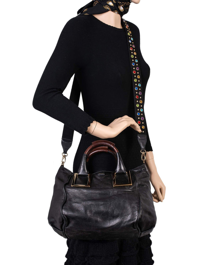 Chloe Leather Ethel Satchel Bag Black-designer resale